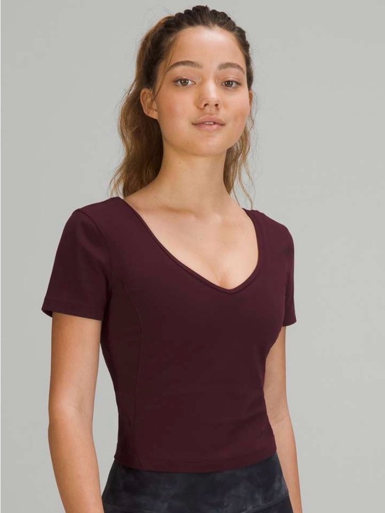 lululemon athletica Tops - NWOT Lululemon align cropped tshirt vneck burgundy red maroon size 12 top L